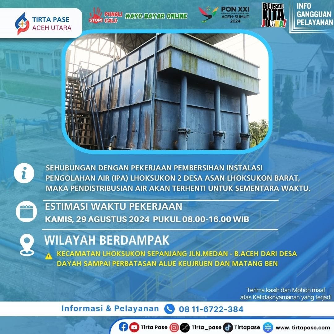 Pembersihan Instalasi Pengolahan Air (IPA) Lhoksukon 2 Desa Asan Lhoksukon Barat