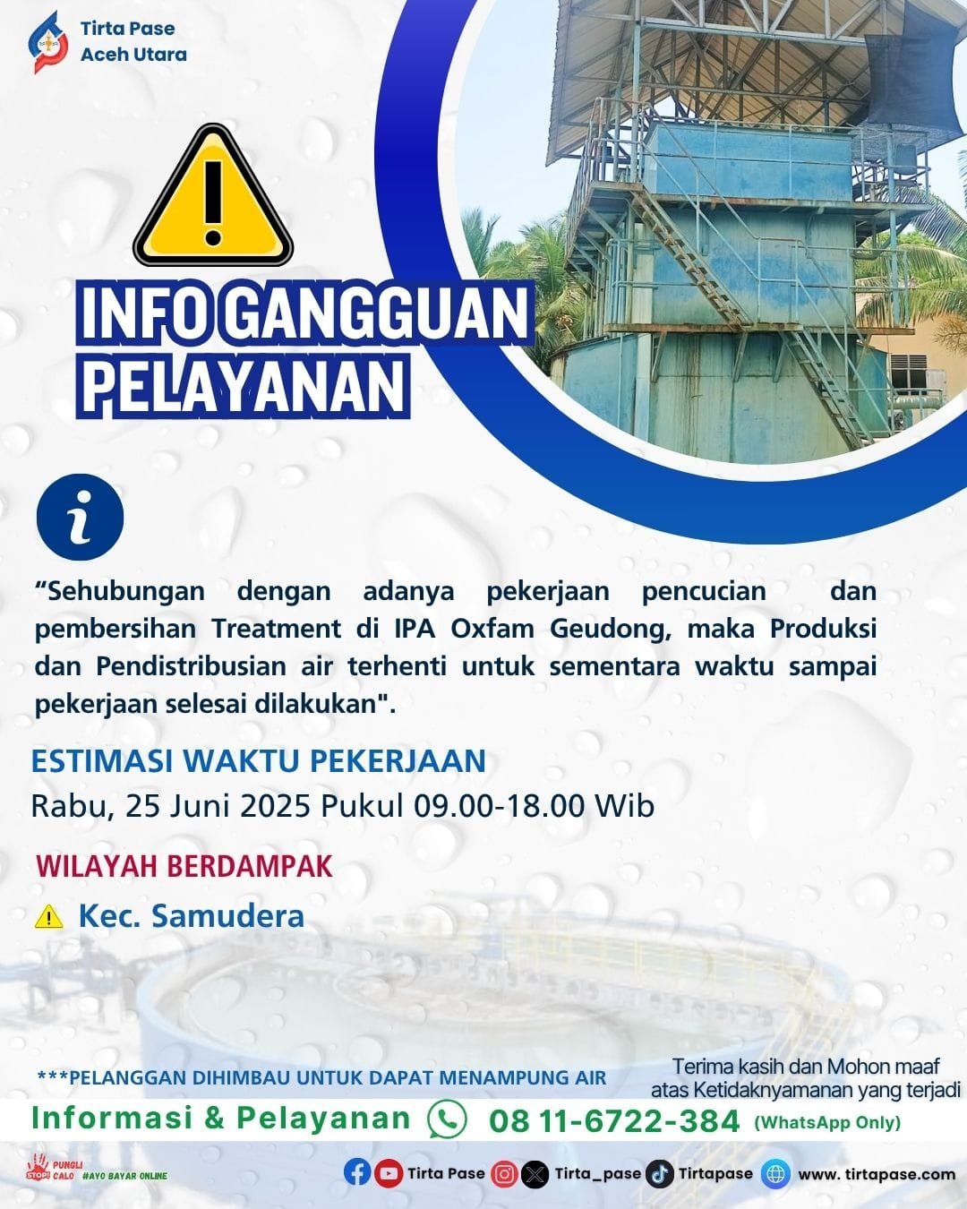 Pekerjaan Pencucian dan Pembersihan Treatment di IPA Geudong