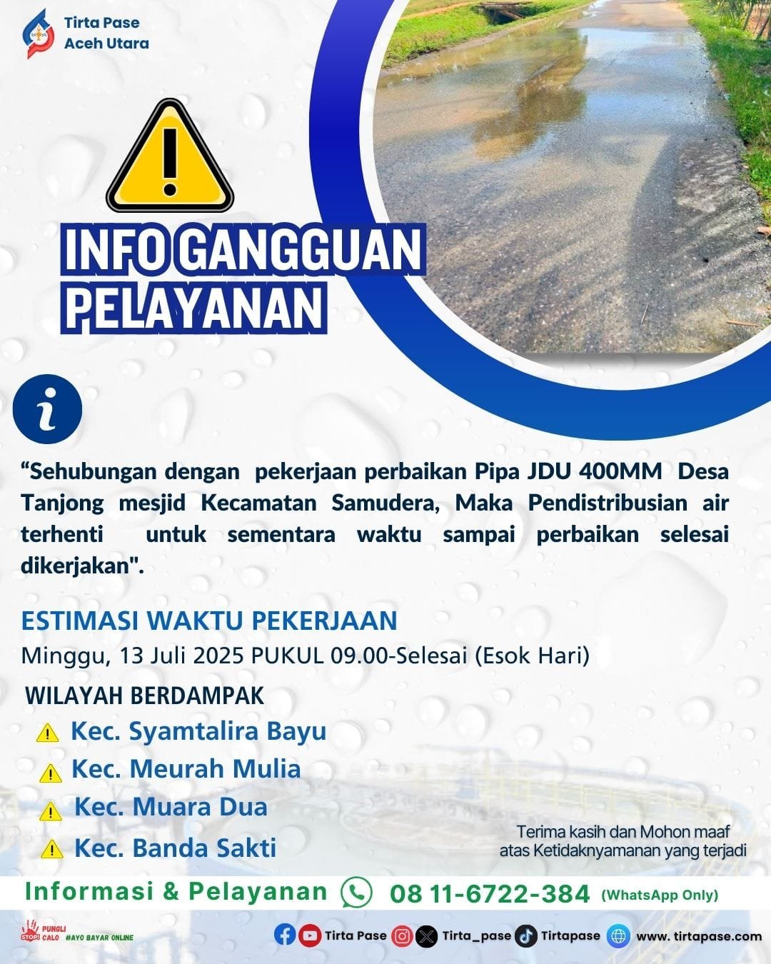 Pekerjaan Perbaikan Pipa JDU 400MM Desa Tanjong Mesjid Kecamatan Samudera