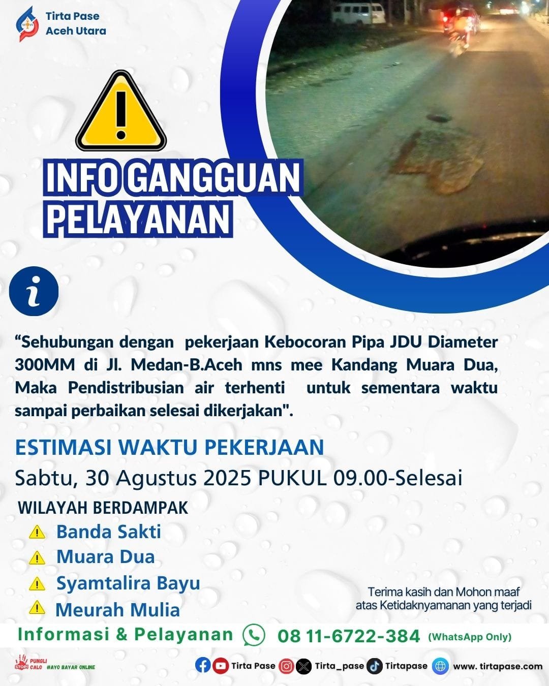 Pekerjaan Kebocoran Pipa JDU Diameter 300MM