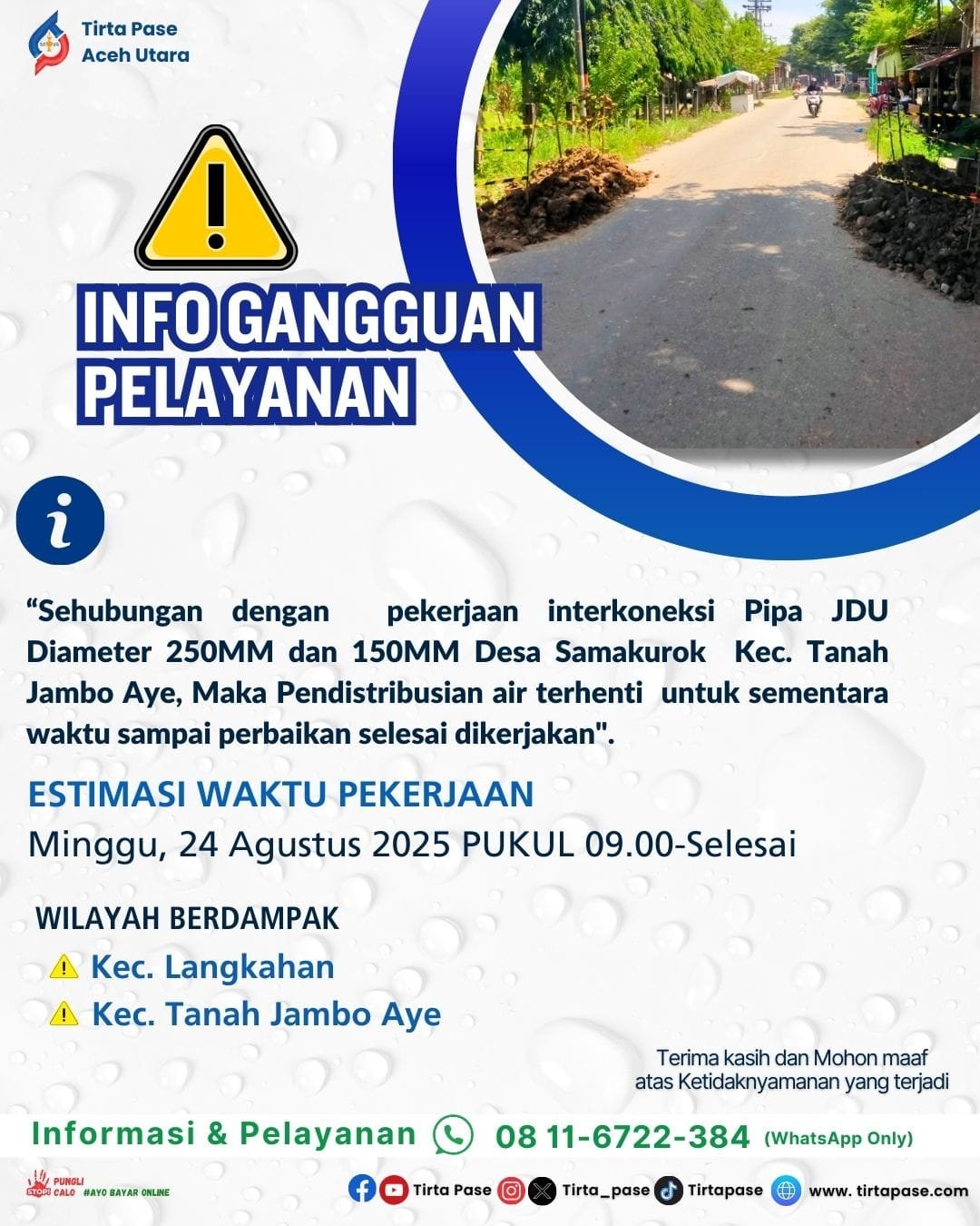 Interkoneksi Pipa JDU Diameter 250MM dan 150MM Desa Semakurok
