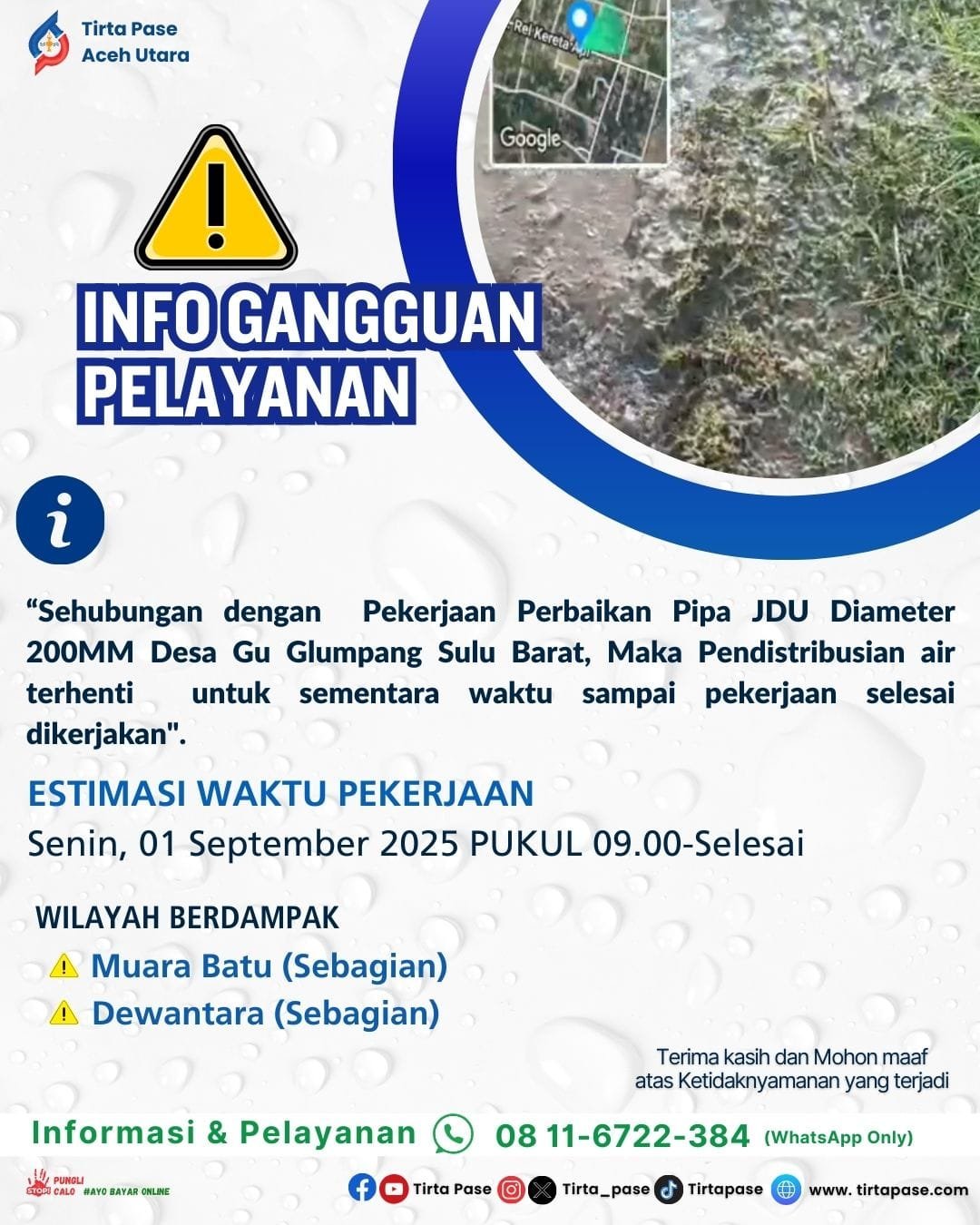 Perbaikan Pipa JDU Diameter 200 MM Desa Gu Glumpang Sulu Barat